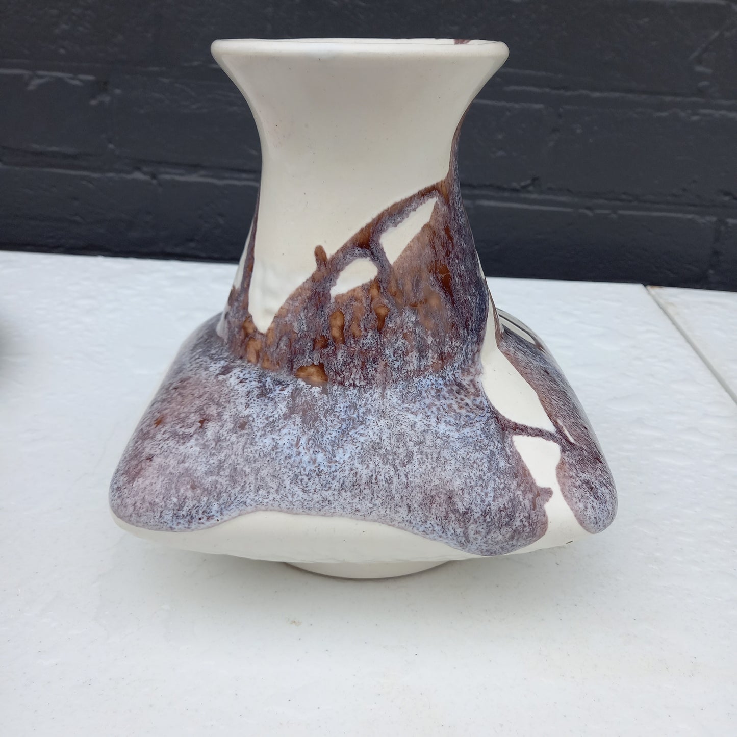 1970s Brown, Purple & Cream Pottery Vase – Pattern 490, Square Form-Vintage Vase-Tilbrook and Co