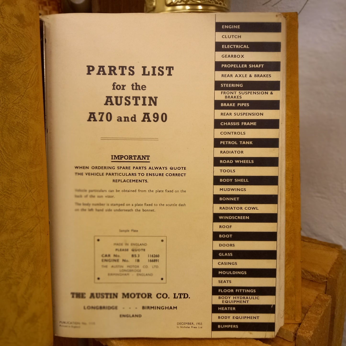 Austin A70/A90 Parts List – Publication No. 1115 (December 1955)-Automotive Parts Manual / Workshop Reference-Tilbrook and Co