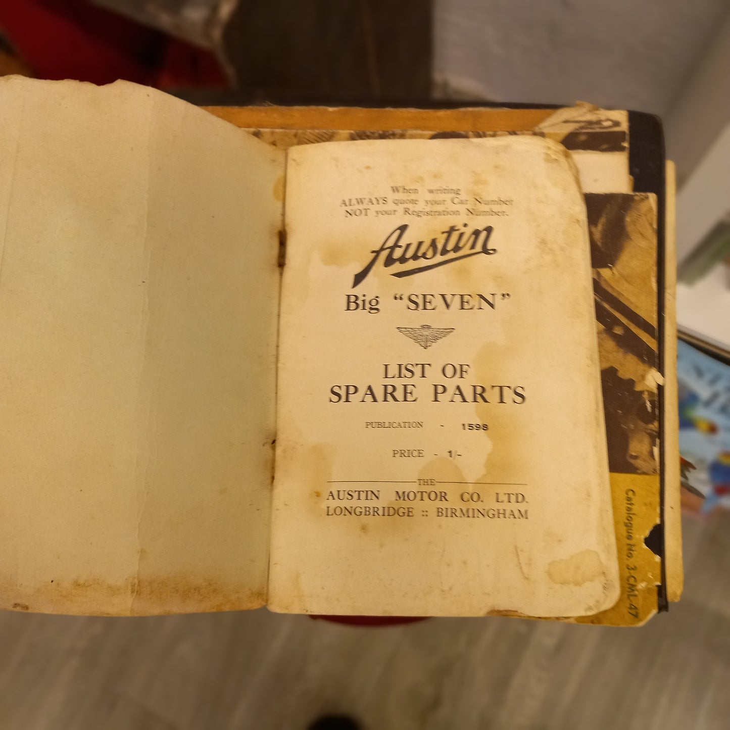 Austin Big Seven List of Spare Parts - Publication 1598-Book-Tilbrook and Co