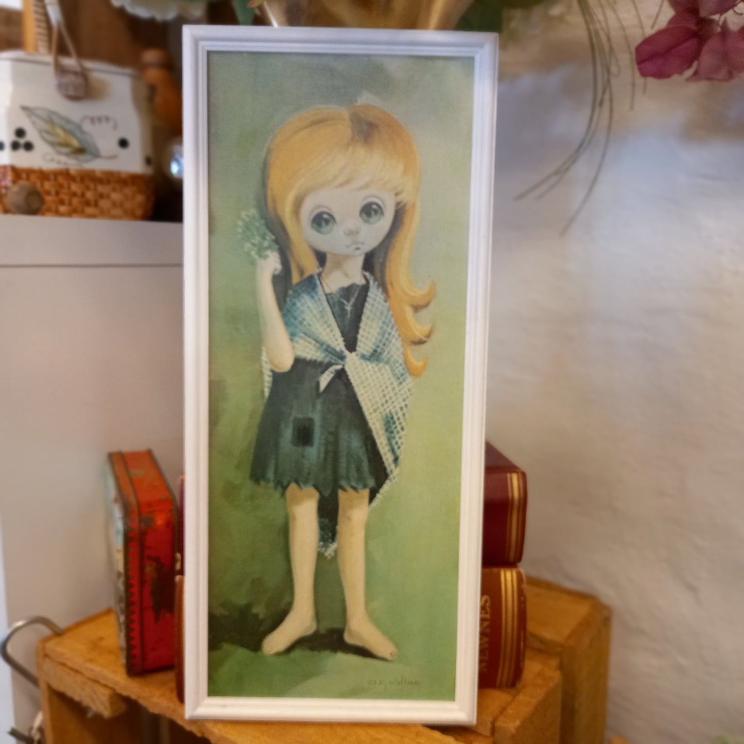 D. Golding Big Eyed Moppet Girl with Shawl | Vintage Kitsch Wall Art (18 x 40 cm)-Vintage Decorative Art / 1970s Wall Print-Tilbrook and Co