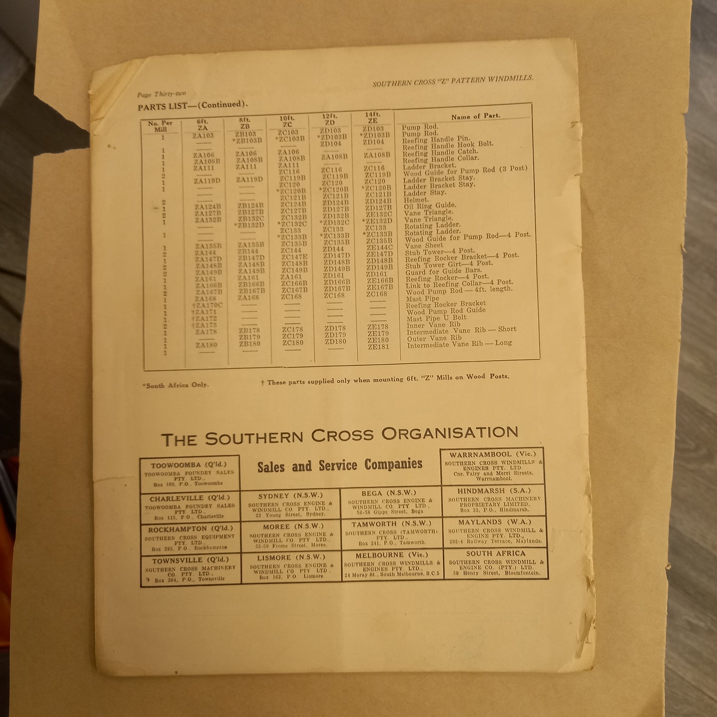 Erection and Maintenance Instructions for Southern Cross "Z" Pattern Windmills (c.1950s)-Vintage Machinery Manual-Tilbrook and Co
