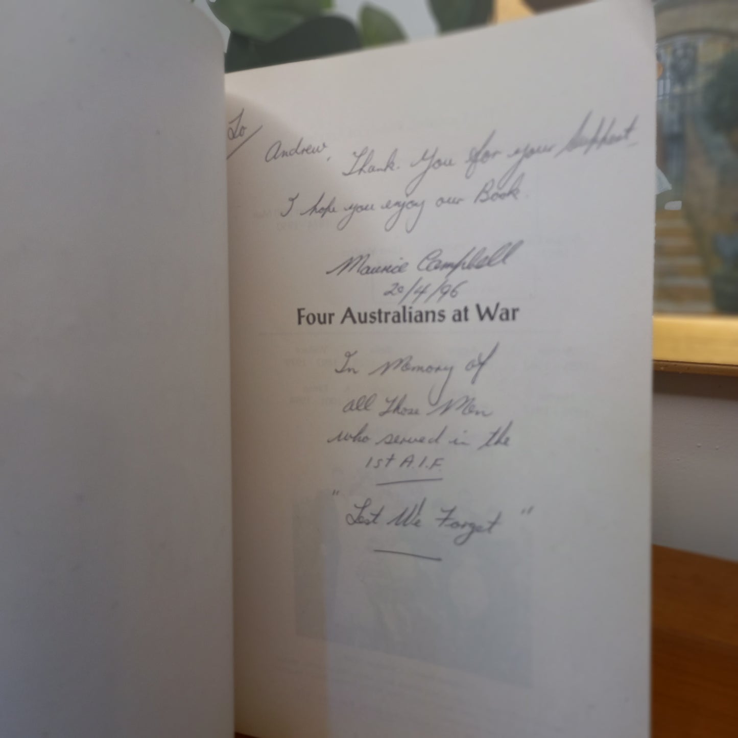 Four Australians at War: Letters to Argyle, 1914–19 / Edited by Maurice Campbell & Graeme Hosken (1996)-Australian Military History / Personal Narratives-Tilbrook and Co