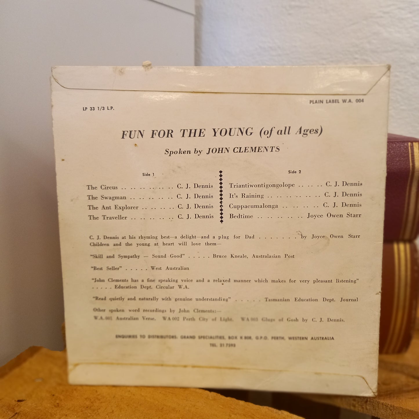 C. J. Dennis – Fun For The Young (Of All Ages) – Read by John Clements (7" Vinyl LP)-Vintage Australian spoken word vinyl / Children's poetry-Tilbrook and Co