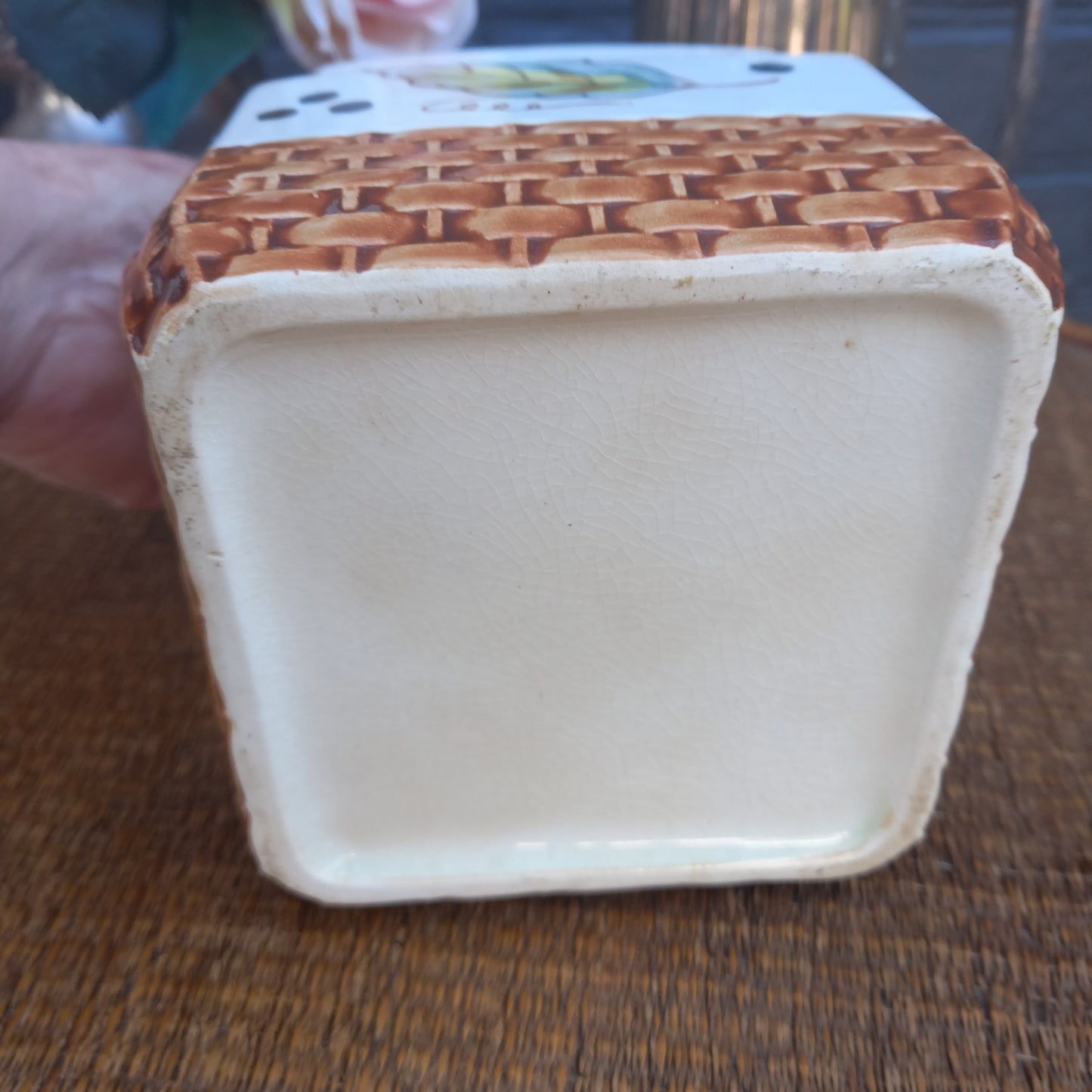 Japanese Autumn Design Biscuit Barrel with Woven Handle-Vintage Homewares-Tilbrook and Co