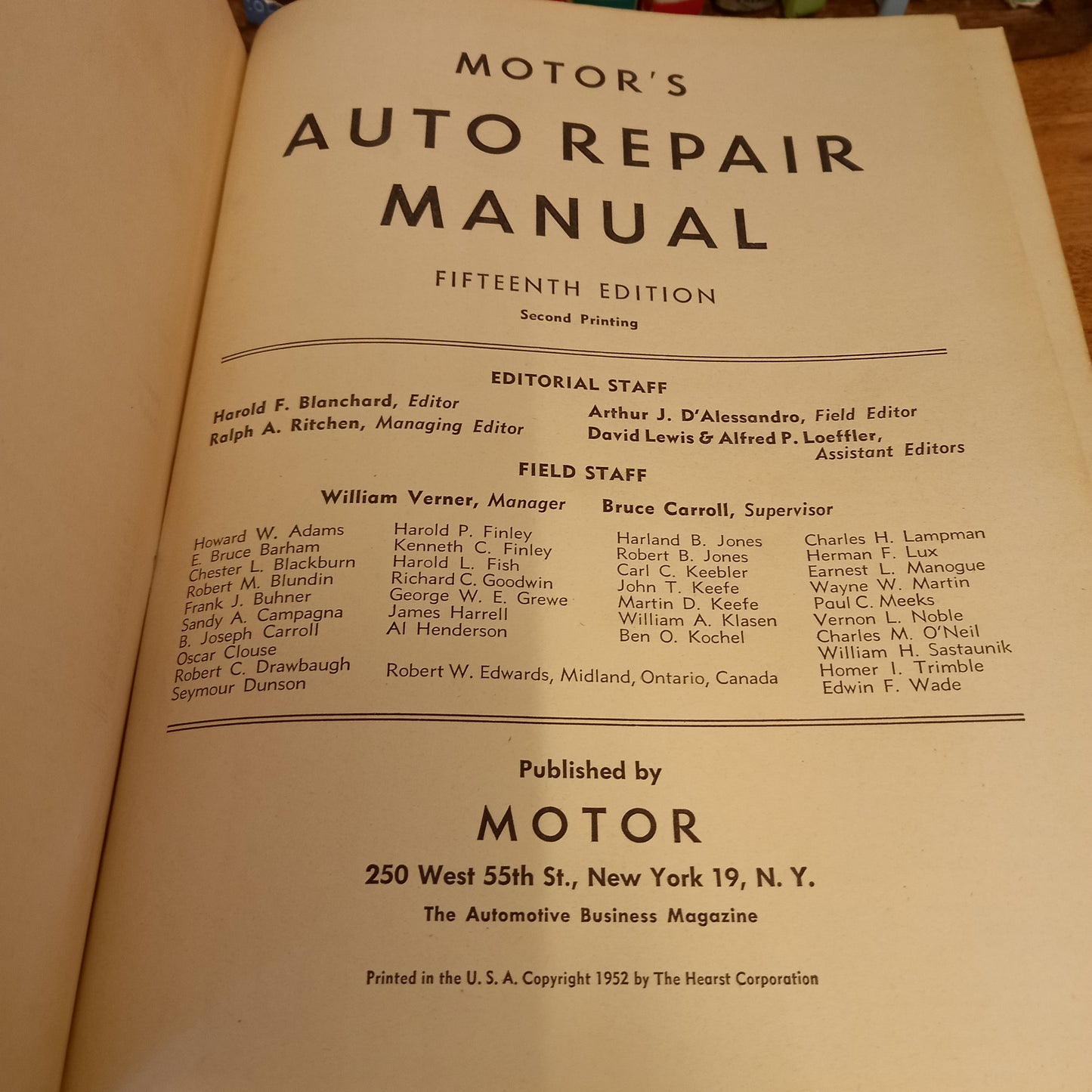 Motor's Auto Repair Manual – 1952, 15th Edition, 2nd Printing | Vintage Automotive Reference-Vintage Technical Manual / Automotive Repair Reference-Tilbrook and Co