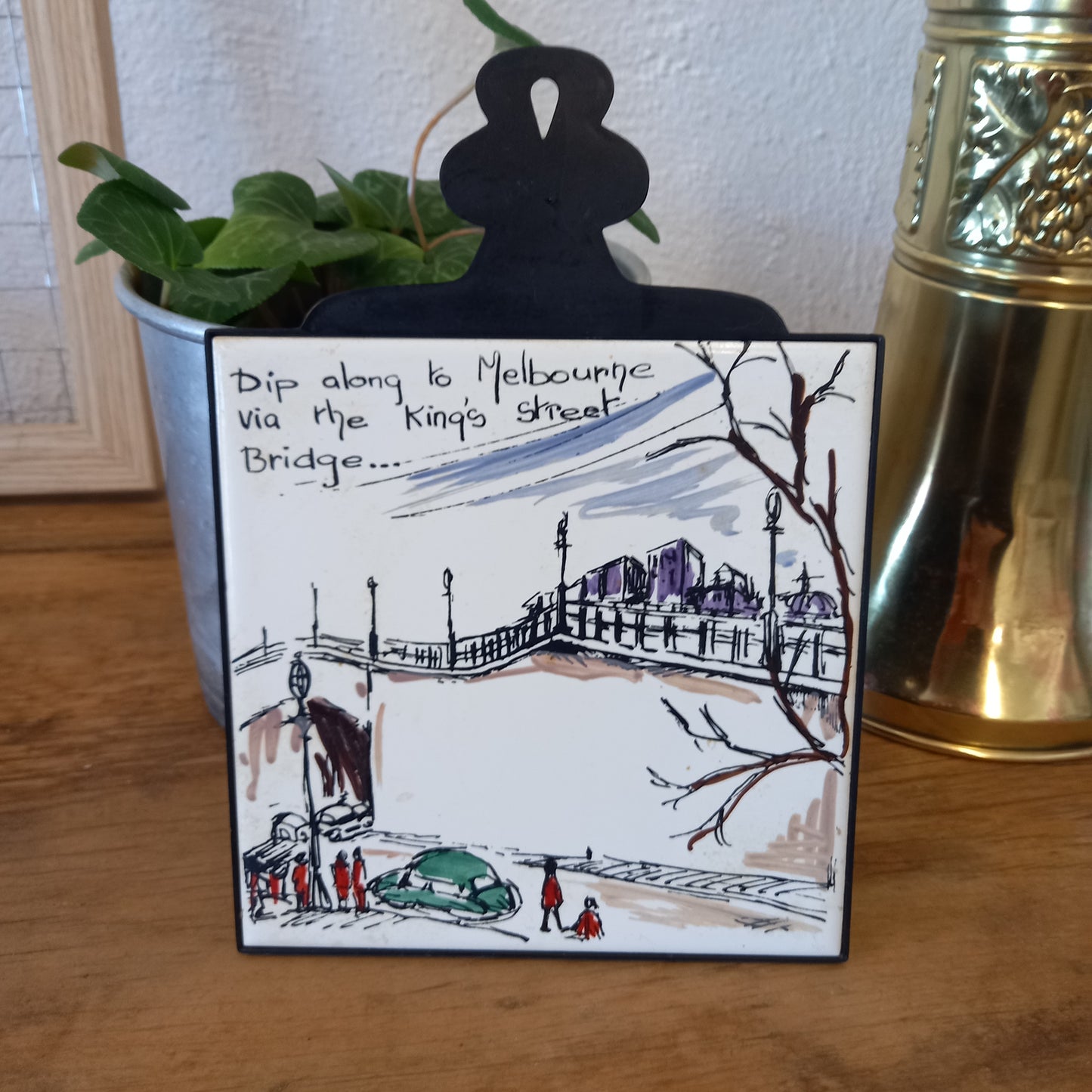 Retro Melbourne Souvenir Trivet – “Dip along to Melbourne Via the King’s Street Bridge…”-Vintage Souvenir Trivet-Tilbrook and Co