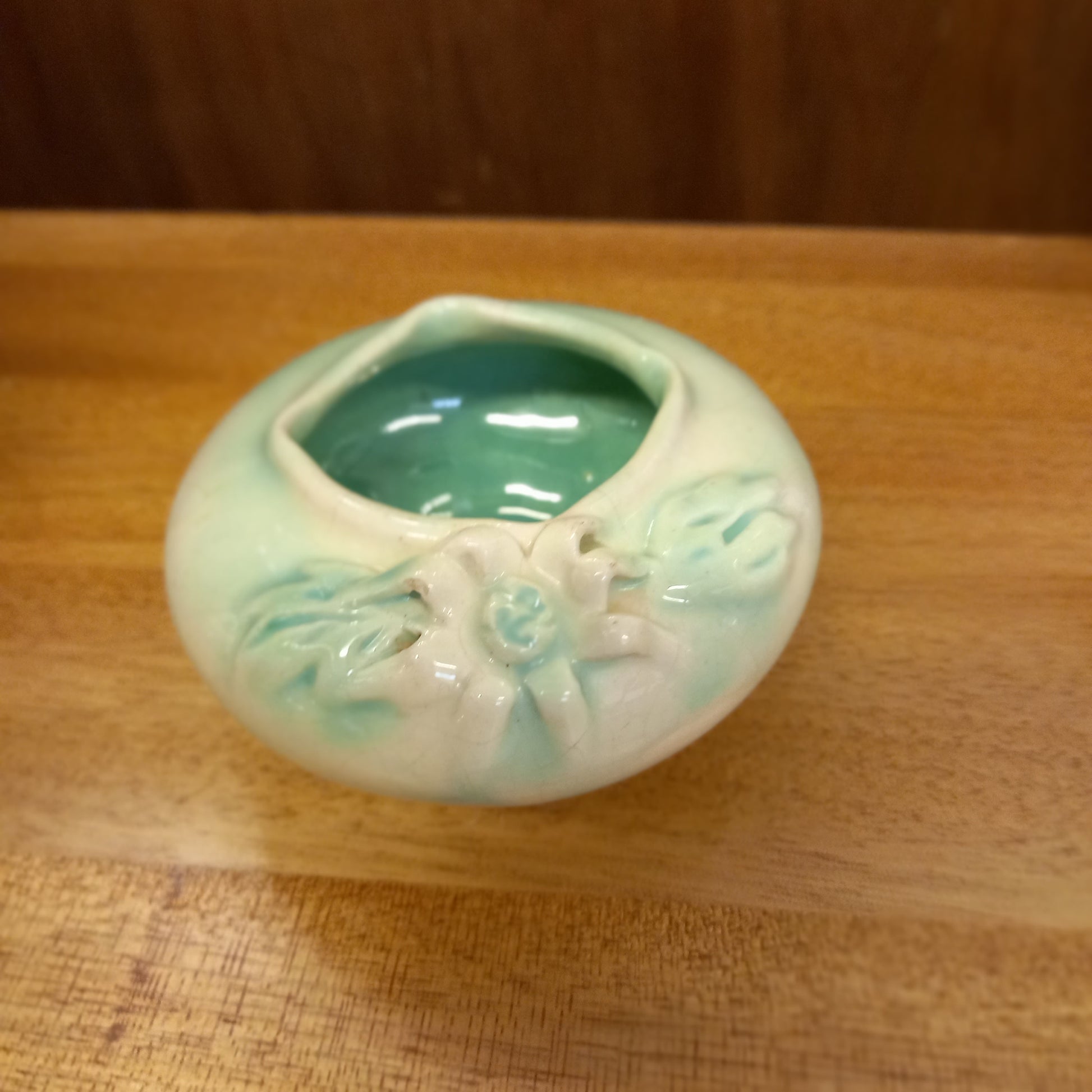 Florann Pottery Small Green Vase – Flannel Flower Design-Vintage Australian pottery / Studio art vase-Tilbrook and Co
