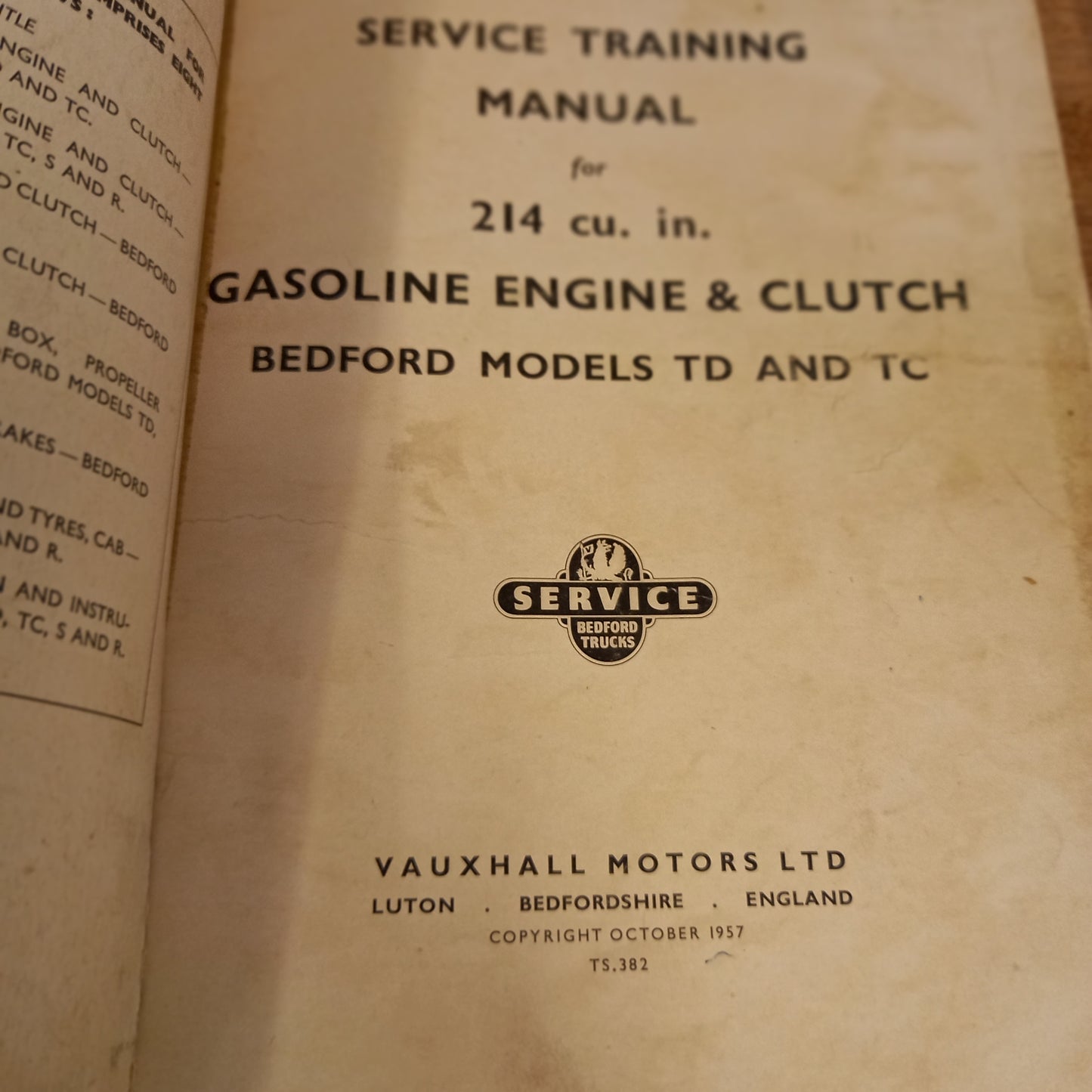 Vauxhall Bedford TD & TC 214 cu. in. Engine & Clutch Service Training Manual (1959)-Automotive Training Manual / Engine & Drivetrain Service Guide-Tilbrook and Co