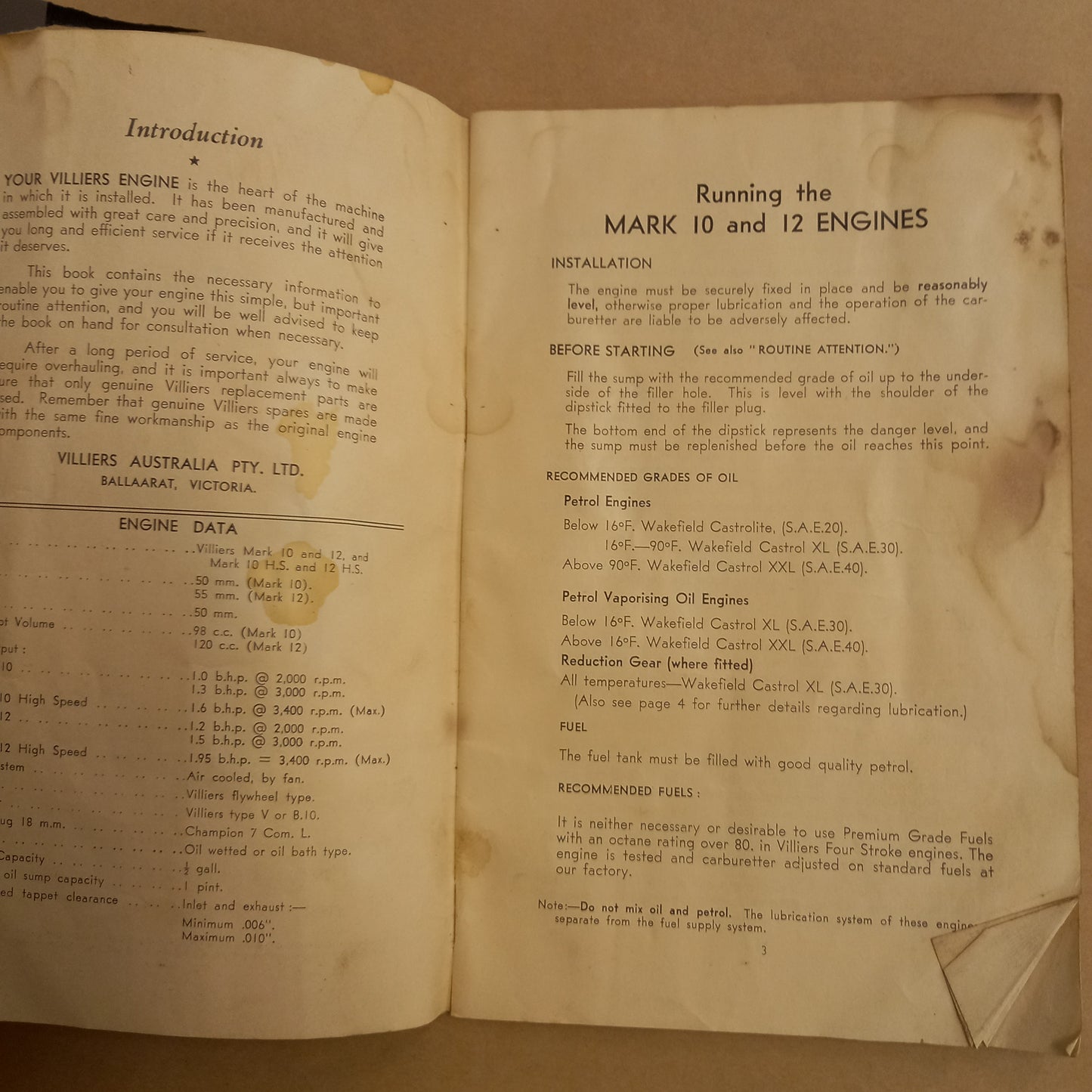 Villiers Mark 10 & 12 Four Stroke Engine – Operating Instructions and Spare Parts List-Manuals & Guides-Tilbrook and Co