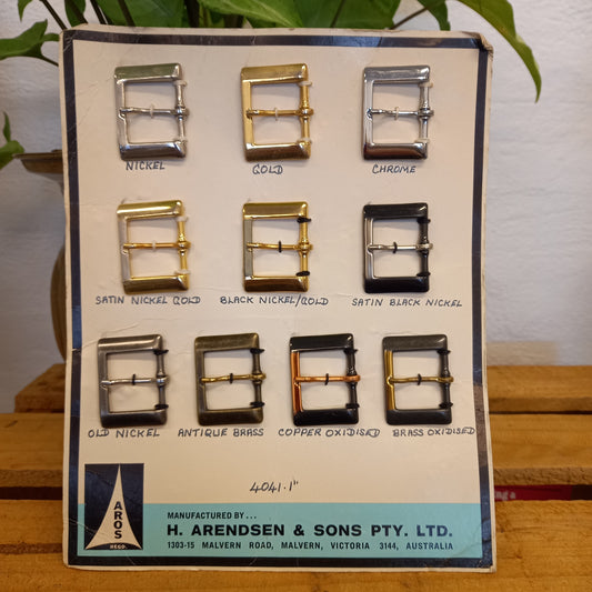 Vintage AROS 1960s Buckle Sample Card – Style 4041.1, Set of 10 Buckles-Vintage Haberdashery-Tilbrook and Co