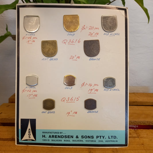 Vintage AROS Late 1960s Travelling Salesman's Buckle Sample Card Q3616 of 10 belt pins-Vintage Haberdashery-Tilbrook and Co