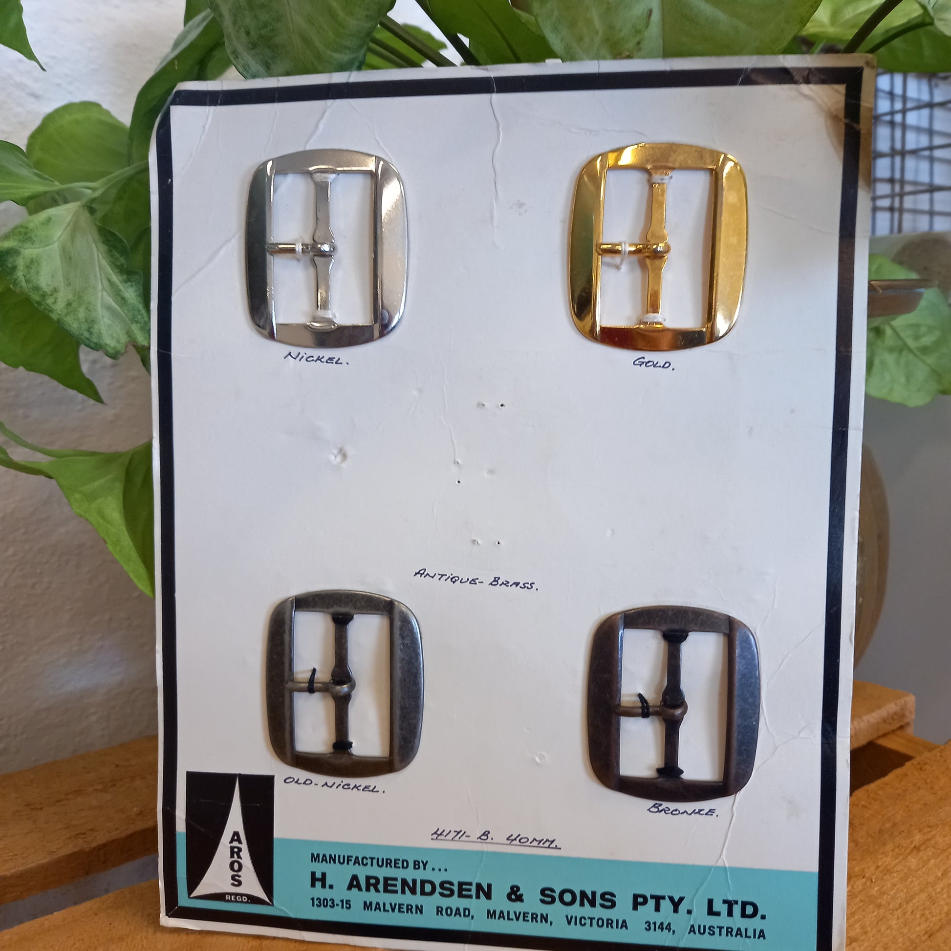 Vintage AROS Late 1960s Travelling Salesman's Buckle Sample Card Style 226 5/8" and 223 4 1/2" belt buckle-Vintage Haberdashery-Tilbrook and Co