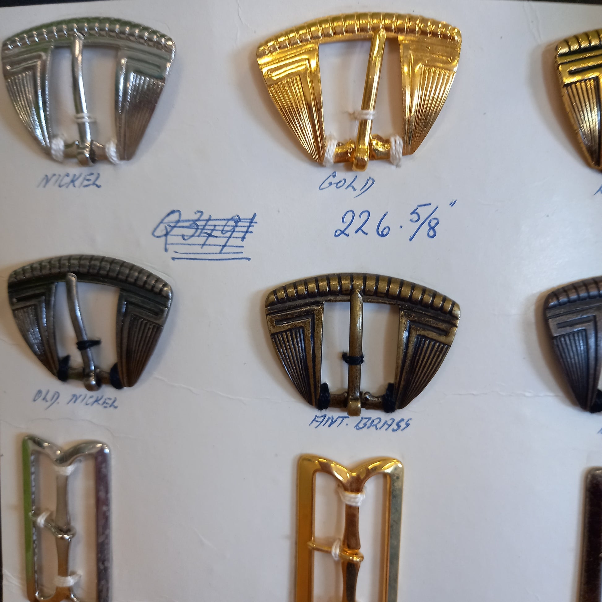 Vintage AROS Late 1960s Travelling Salesman's Buckle Sample Card Style 226 5/8" and 223 4 1/2" belt buckle-Vintage Haberdashery-Tilbrook and Co