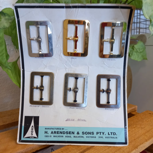 Vintage AROS Late 1960s Travelling Salesman's Buckle Sample Card Style 4024 45 mm rectangular set of 6-Vintage Haberdashery-Tilbrook and Co