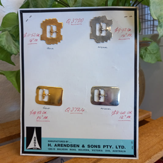 Vintage AROS Late 1960s Travelling Salesman's Buckle Sample Card Style Q3720 Decorative edge and Q3724 Plain Edge-Vintage Haberdashery-Tilbrook and Co
