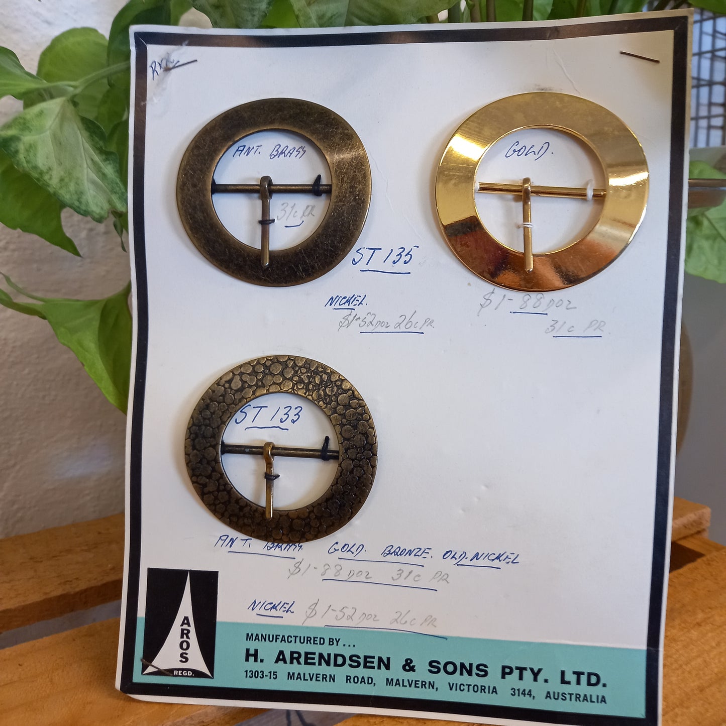 Vintage AROS Late 1960s Travelling Salesman's Buckle Sample Card Styles ST135 and ST133 decorative buckle's-Vintage Haberdashery-Tilbrook and Co