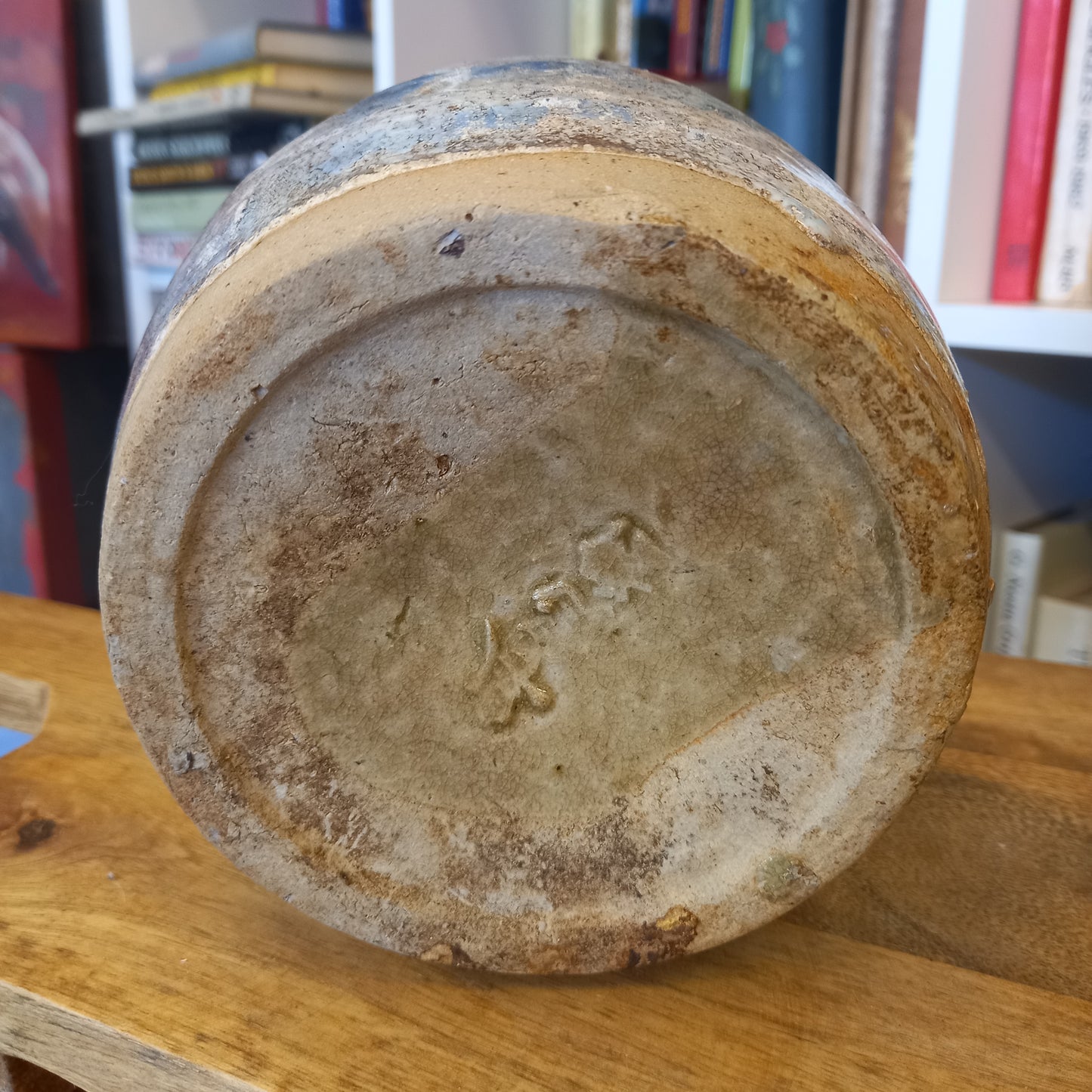 Vintage Cream Ginger Jar with blue tones no lid-Decor-Tilbrook and Co