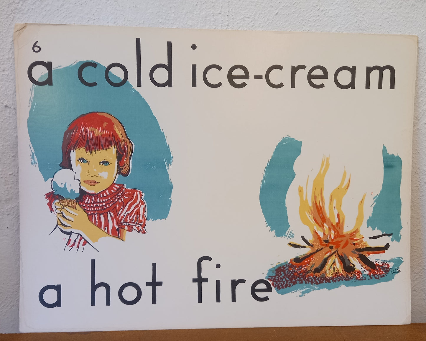 Vintage Educational Flash Card – A Cold Ice-Cream / A Hot Fire (Card 6, 1950s/60s)-Vintage Educational Material-Tilbrook and Co
