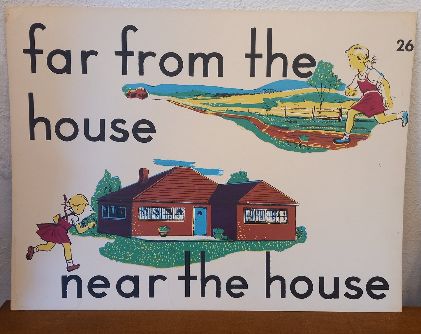 Vintage Educational Flash Card – Far from the House / Near the House (Card 26, 1950s/60s)-Vintage Educational Material-Tilbrook and Co