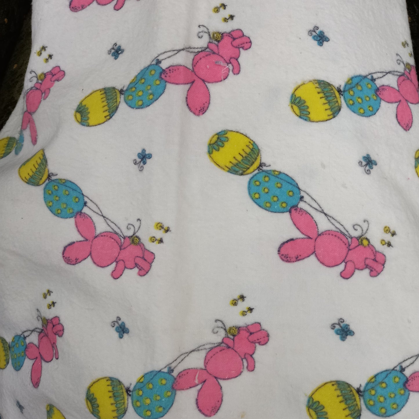 Vintage Flannelette Fabric – Pink Bunny & Balloons on White, 90cm-Vintage Fabric-Tilbrook and Co