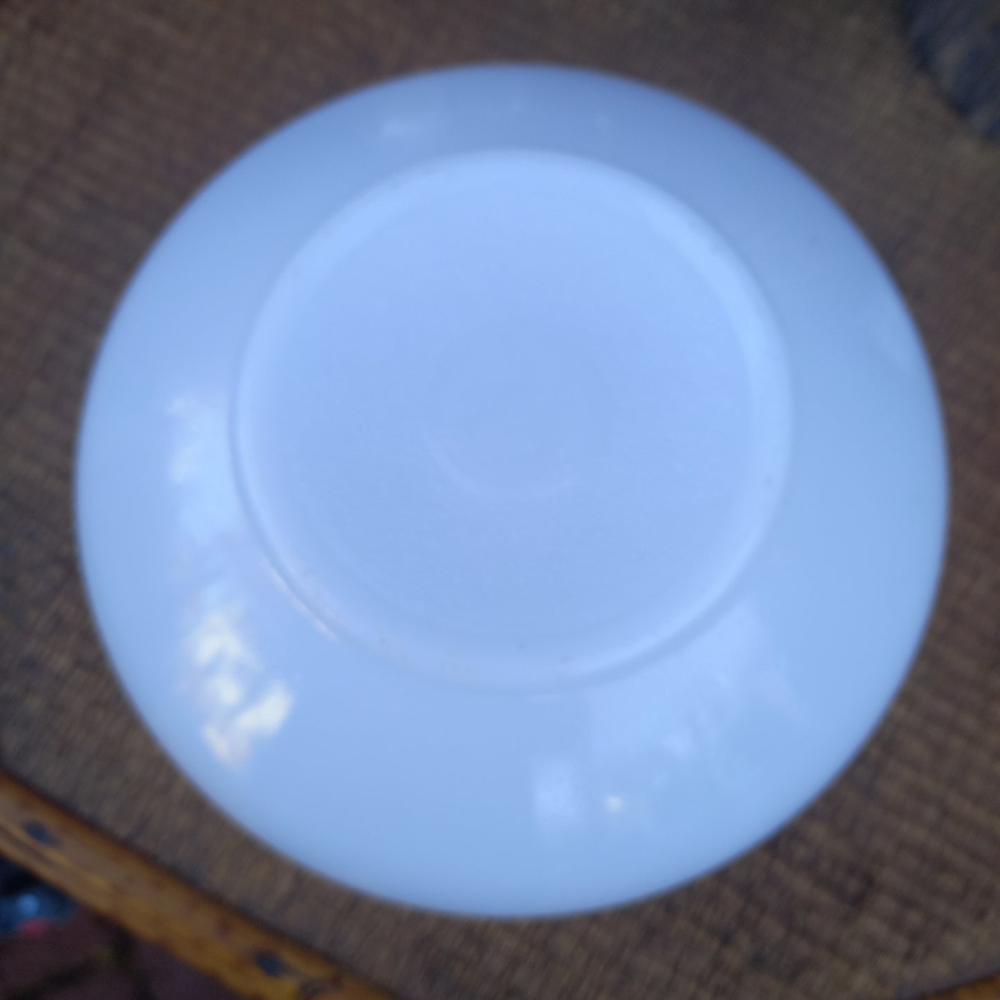 Vintage Milk Glass Mixing Bowl – Blue Tulip Scroll Floral – Fire King Era-Vintage mixing bowl-Tilbrook and Co
