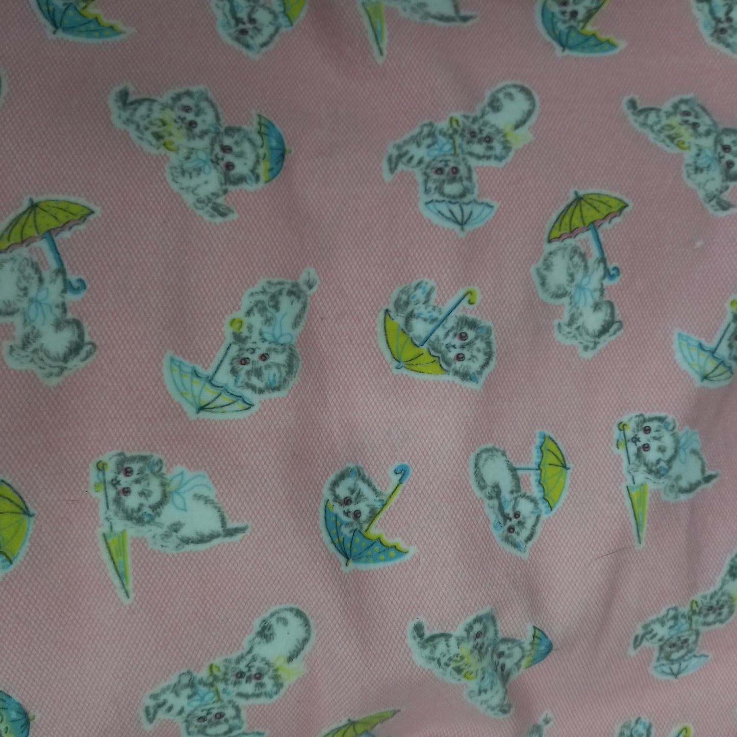 Vintage Flannelette Fabric – Pink with Kittens & Umbrellas, 2.1m-Vintage Fabric-Tilbrook and Co