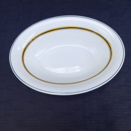 Vintage Hordura oval dish, cream with black and yellow stripes, made by Wood & Sons for Anthony Hordern & Sons Sydney