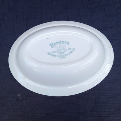Vintage Hordura oval dish, cream with black and yellow stripes, made by Wood & Sons for Anthony Hordern & Sons Sydney
