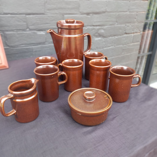 Wedgwood Sterling Brown Coffee Set – Coffee Pot, 6 Mugs, Milk Jug & Sugar Bowl with Lid-Vintage Coffee Set / Wedgwood Collectible-Tilbrook and Co