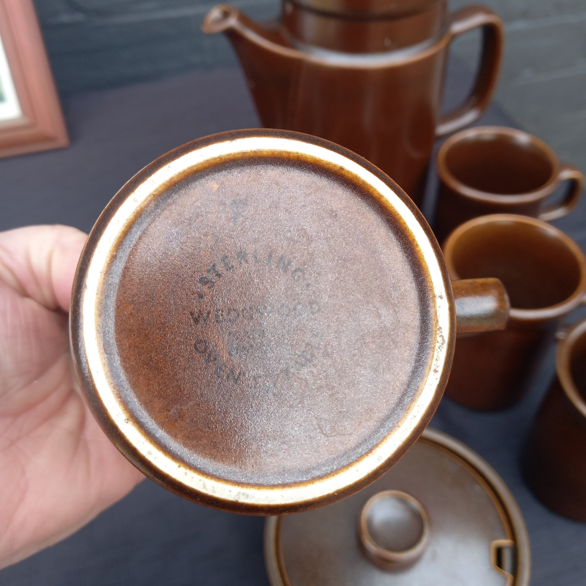 Wedgwood Sterling Brown Coffee Set – Coffee Pot, 6 Mugs, Milk Jug & Sugar Bowl with Lid-Vintage Coffee Set / Wedgwood Collectible-Tilbrook and Co