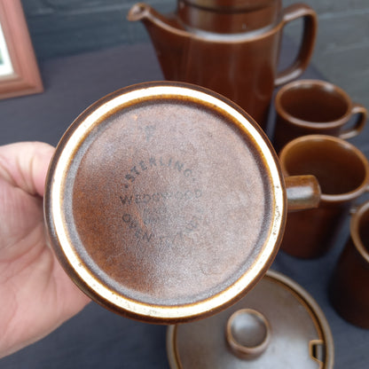 Wedgwood Sterling Brown Coffee Set – Coffee Pot, 6 Mugs, Milk Jug & Sugar Bowl with Lid-Vintage Coffee Set / Wedgwood Collectible-Tilbrook and Co