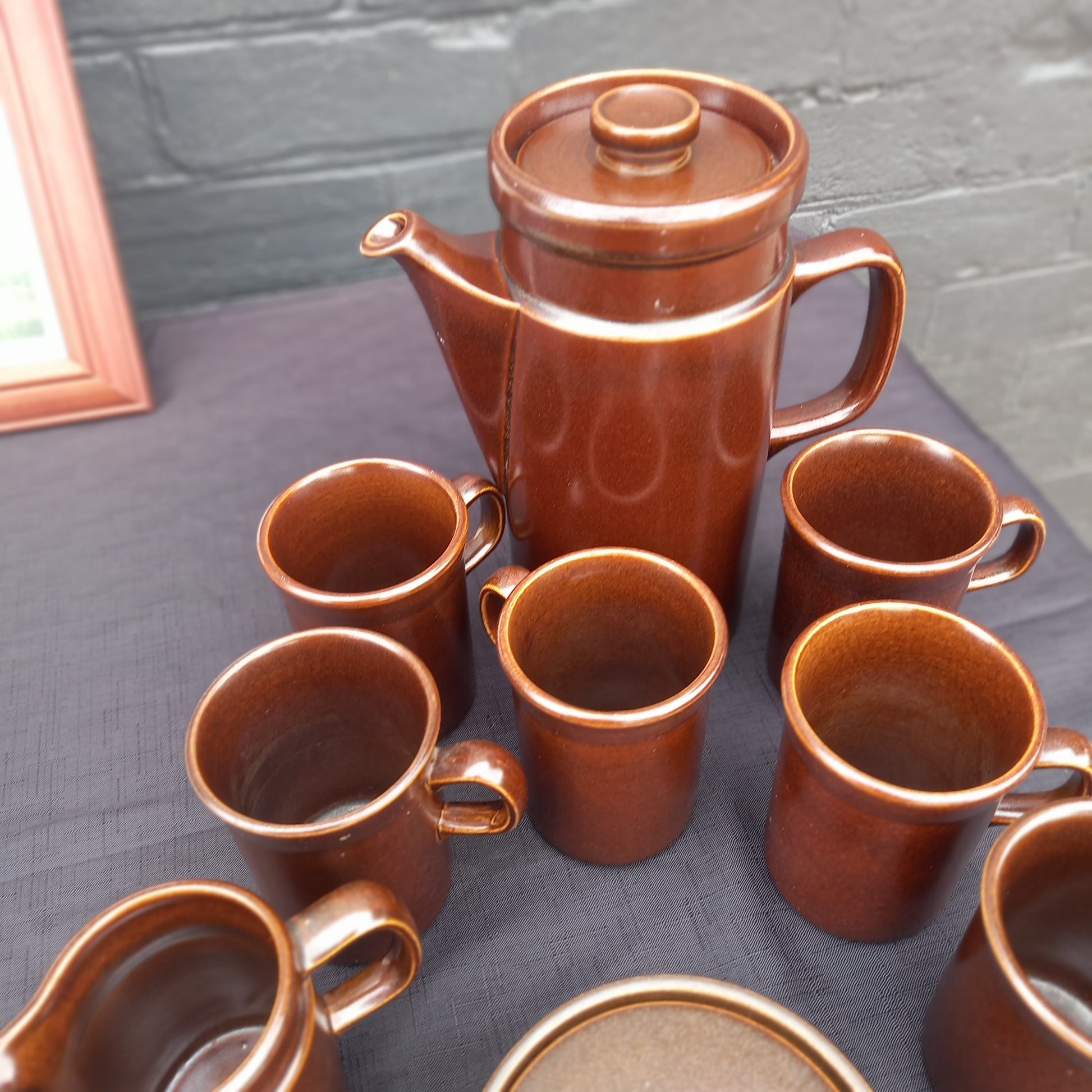 Wedgwood Sterling Brown Coffee Set – Coffee Pot, 6 Mugs, Milk Jug & Sugar Bowl with Lid-Vintage Coffee Set / Wedgwood Collectible-Tilbrook and Co