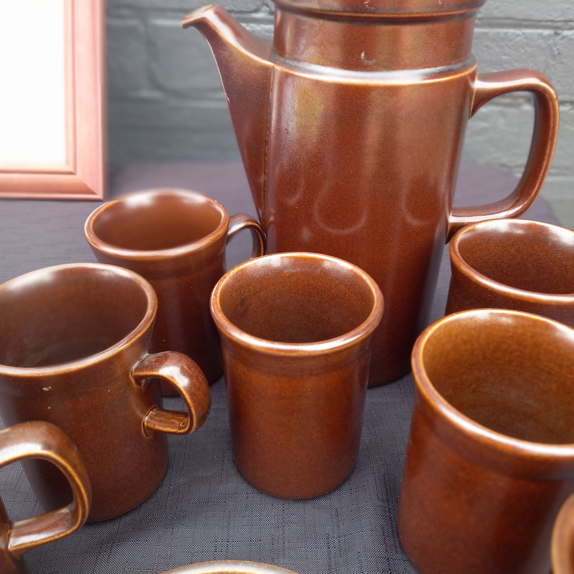 Wedgwood Sterling Brown Coffee Set – Coffee Pot, 6 Mugs, Milk Jug & Sugar Bowl with Lid-Vintage Coffee Set / Wedgwood Collectible-Tilbrook and Co