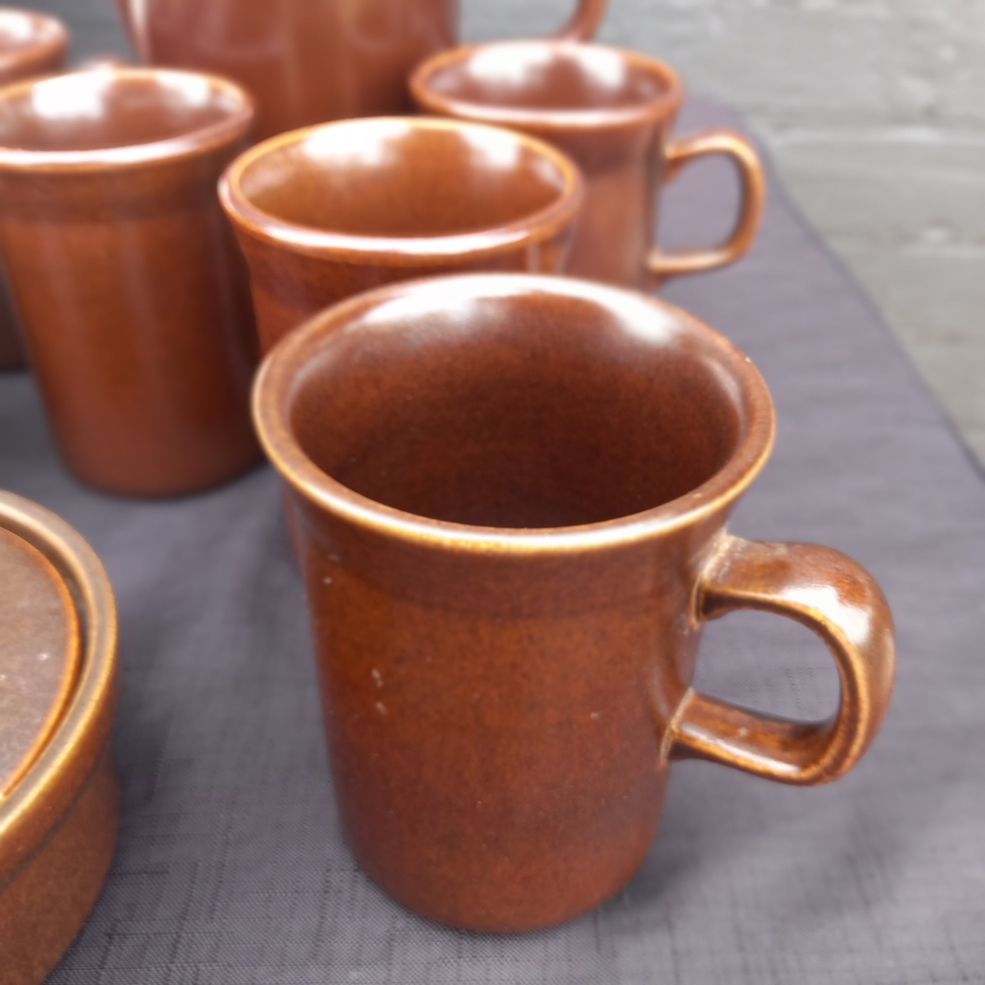 Wedgwood Sterling Brown Coffee Set – Coffee Pot, 6 Mugs, Milk Jug & Sugar Bowl with Lid-Vintage Coffee Set / Wedgwood Collectible-Tilbrook and Co