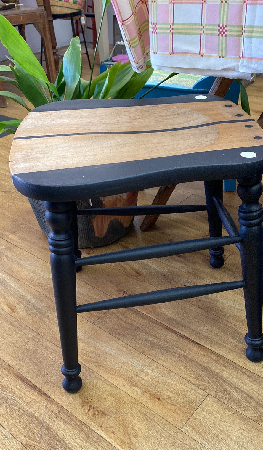 Upcycled Timber chair/stool with Black stripes-Décor-Tilbrook and Co