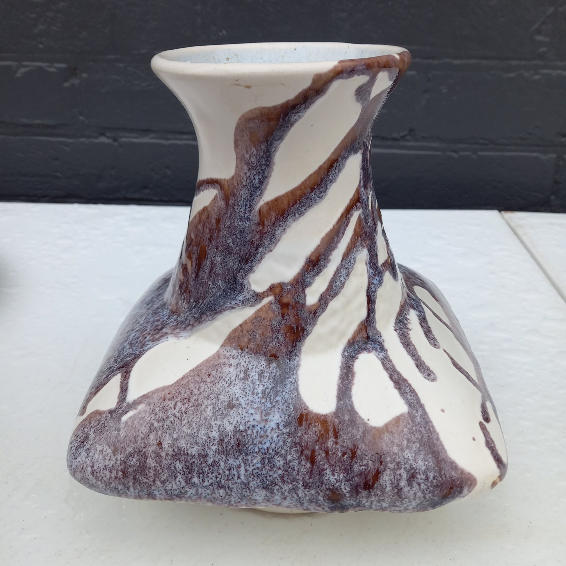 1970s Brown, Purple & Cream Pottery Vase – Pattern 490, Square Form-Vintage Vase-Tilbrook and Co