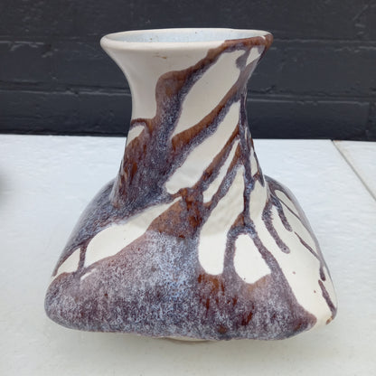 1970s Brown, Purple & Cream Pottery Vase – Pattern 490, Square Form-Vintage Vase-Tilbrook and Co