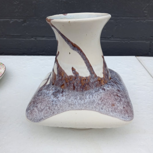 1970s Brown, Purple & Cream Pottery Vase – Pattern 490, Square Form-Vintage Vase-Tilbrook and Co