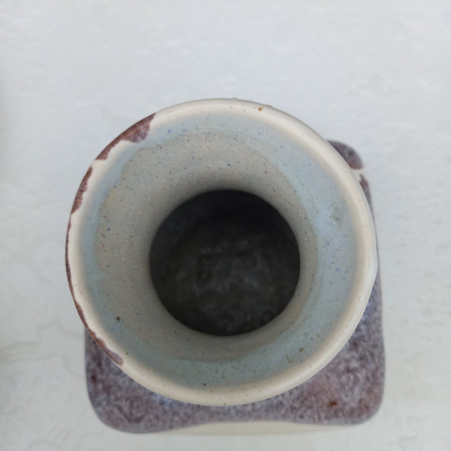 1970s Brown, Purple & Cream Pottery Vase – Pattern 490, Square Form-Vintage Vase-Tilbrook and Co