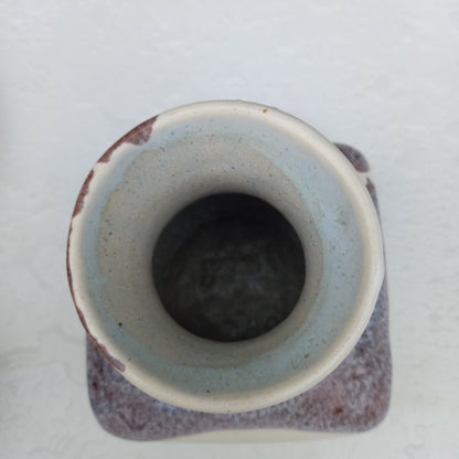 1970s Brown, Purple & Cream Pottery Vase – Pattern 490, Square Form-Vintage Vase-Tilbrook and Co