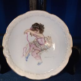 Vintage Brownie Downing Small Blue Plate with Ballerina tying shoes-Decor-Tilbrook and Co