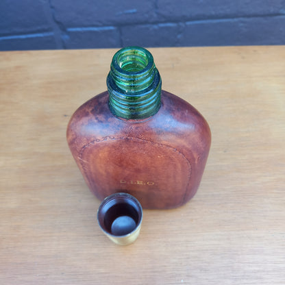 Antique Italian Florentine Leather and Brass Glass Flask Bottle-Decor-Tilbrook and Co