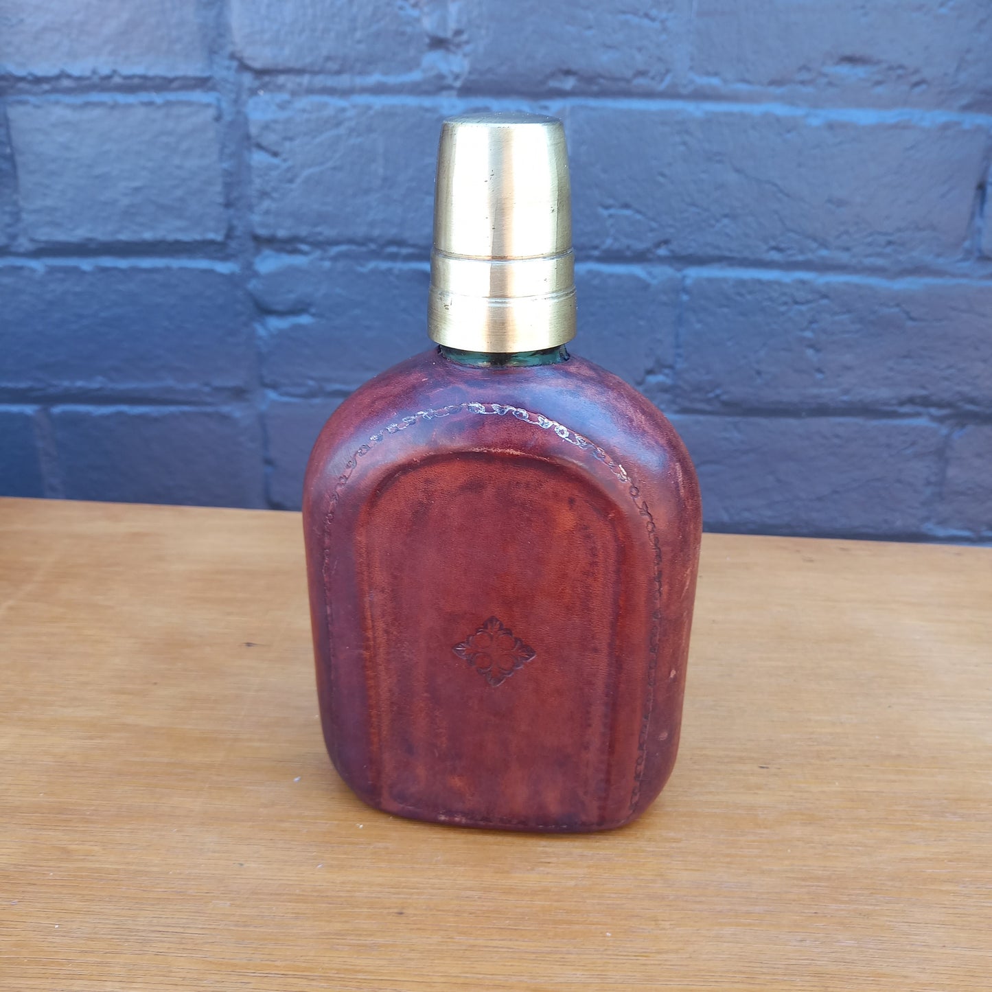 Antique Italian Florentine Leather and Brass Glass Flask Bottle-Decor-Tilbrook and Co