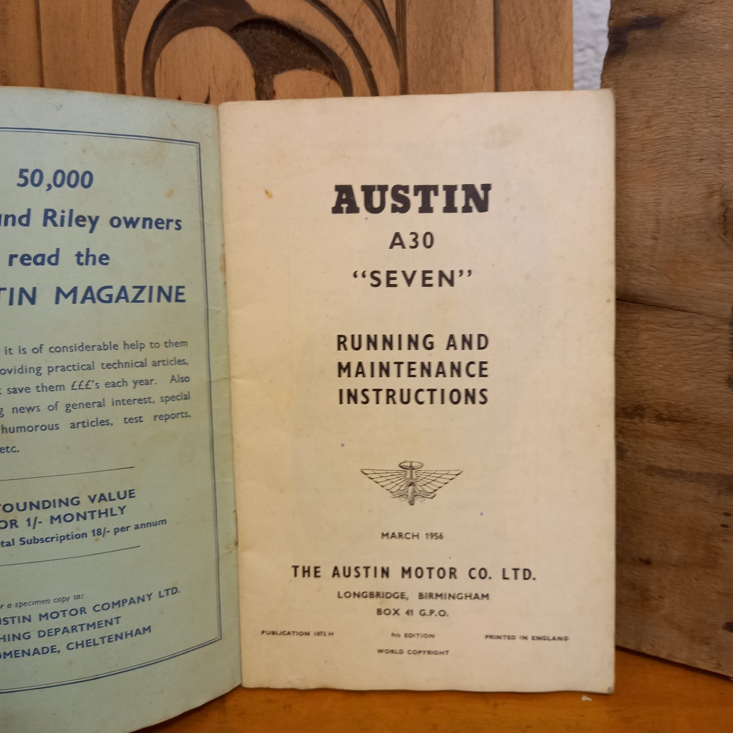 Austin A30 "Seven" Driver's Handbook-Ephemera-Tilbrook and Co