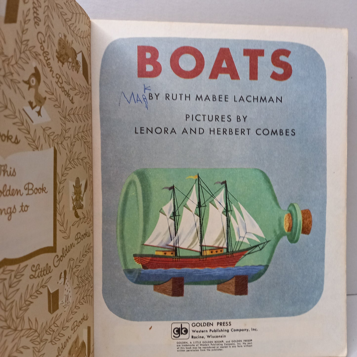 Boats - A Little Golden Book by Ruth Mabee Lachman and Illustrated by Lenora and Herbert Coombs - E501-Book-Tilbrook and Co