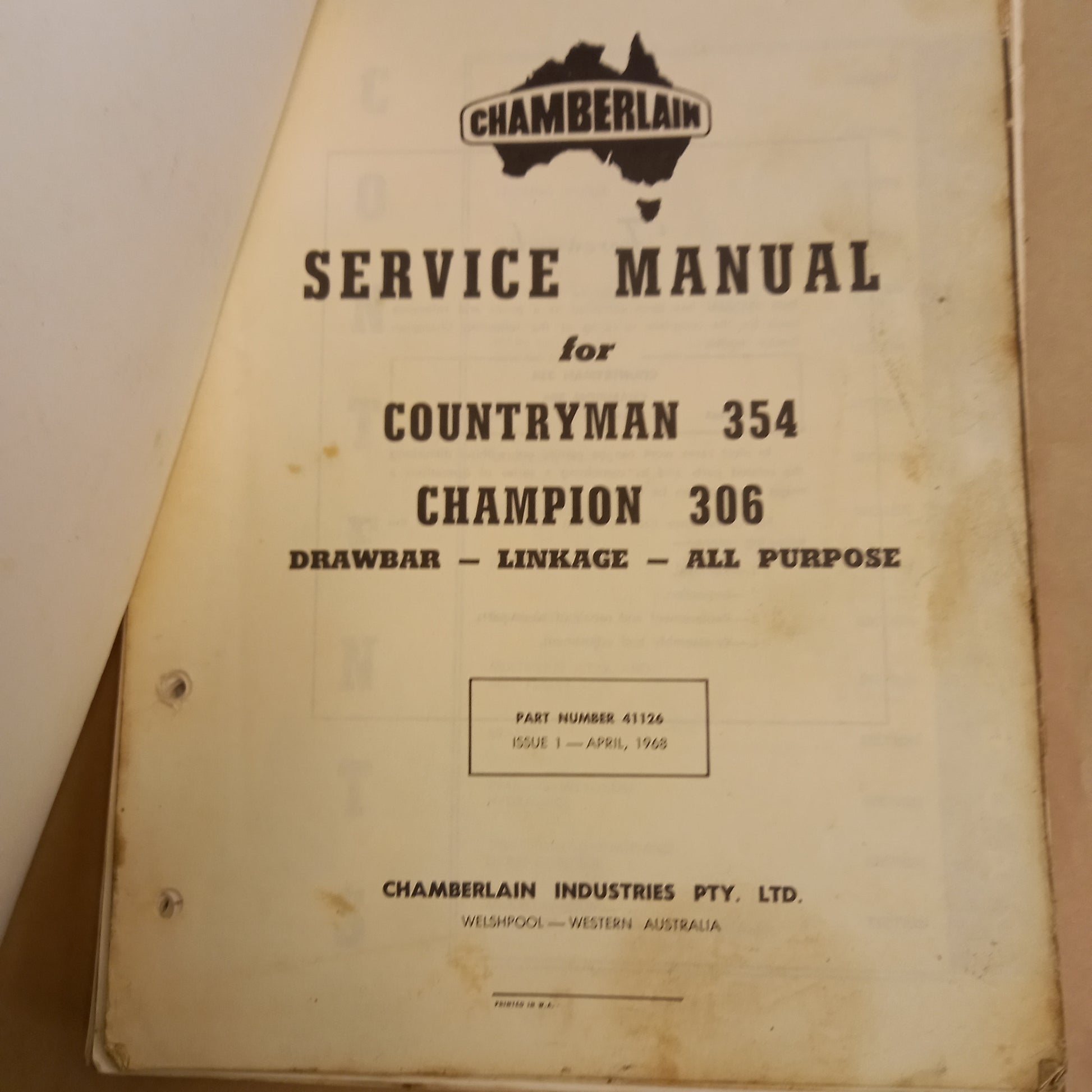 Chamberlain Champion 306 Tractor, Countryman 354 Tractor Service Manual CHAM 41126 Issue D8-Book-Tilbrook and Co