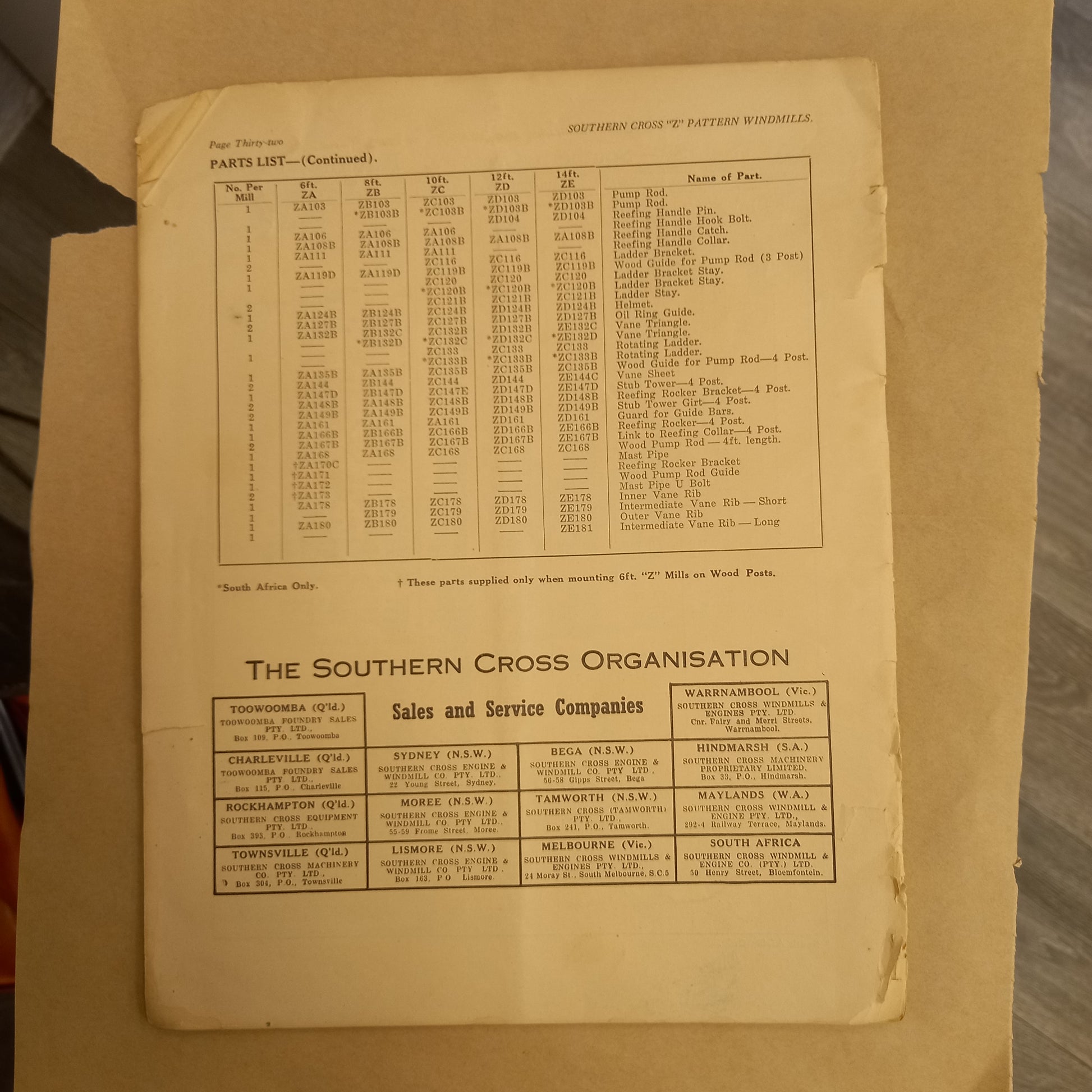 Erection and Maintenance Instructions for Southern Corss "Z" Pattern Windmills-Book-Tilbrook and Co