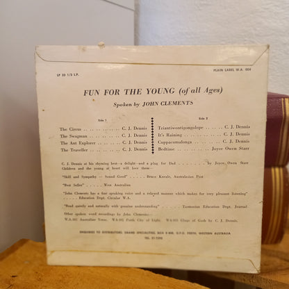 C. J. Dennis – Fun For The Young (Of All Ages) – Read by John Clements (7" Vinyl LP)-Vintage Australian spoken word vinyl / Children's poetry-Tilbrook and Co
