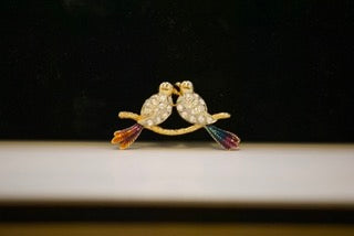 Retro Gold Coloured Love Birds Brooch-Clothing Accessories-Tilbrook and Co