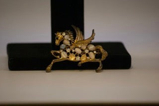 Retro Gold Coloured Winged Pegasus Brooch with stones-Clothing Accessories-Tilbrook and Co